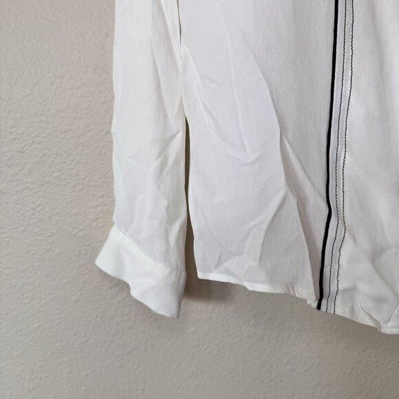 Zara White Black Contrast Crepe Collarless Button Up Blouse Medium Office Siren - Picture 3 of 7